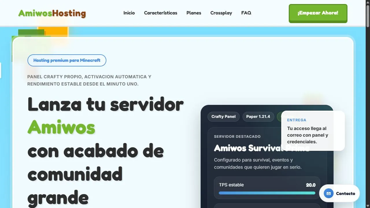 Vista del sitio web Amiwos Hosting