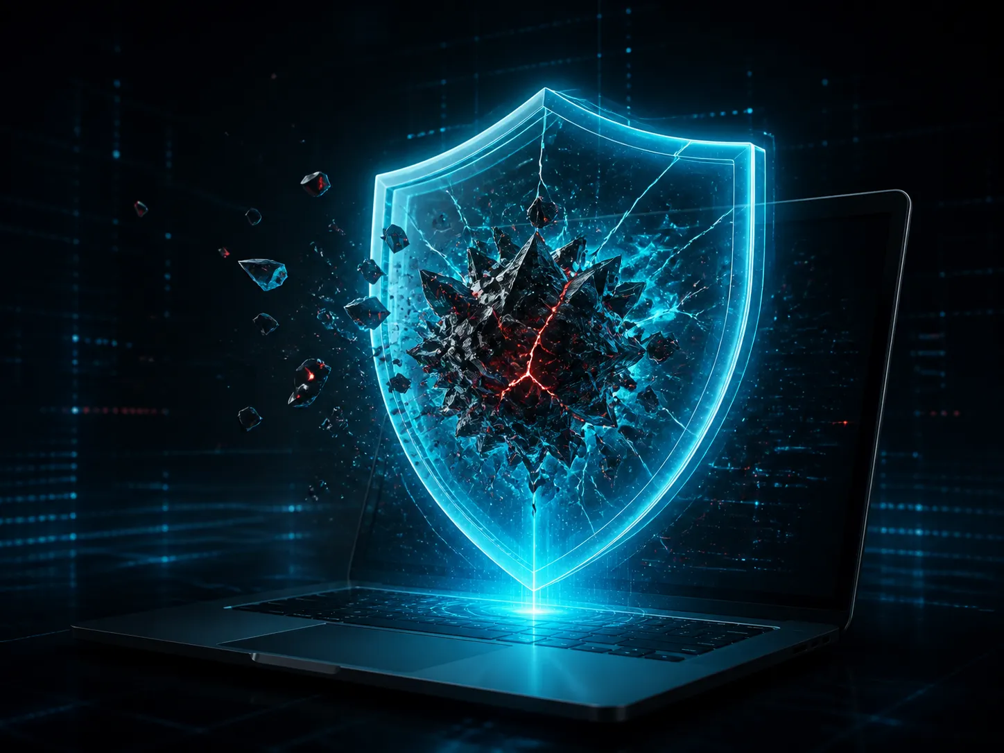 Amenaza digital contenida por un escudo de seguridad